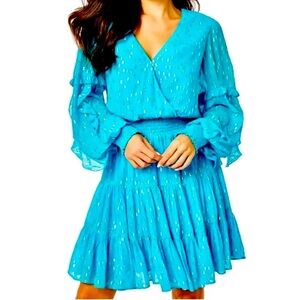 Lilly Pulitzer Blue Wrap Sundress with Bishop Sleeves